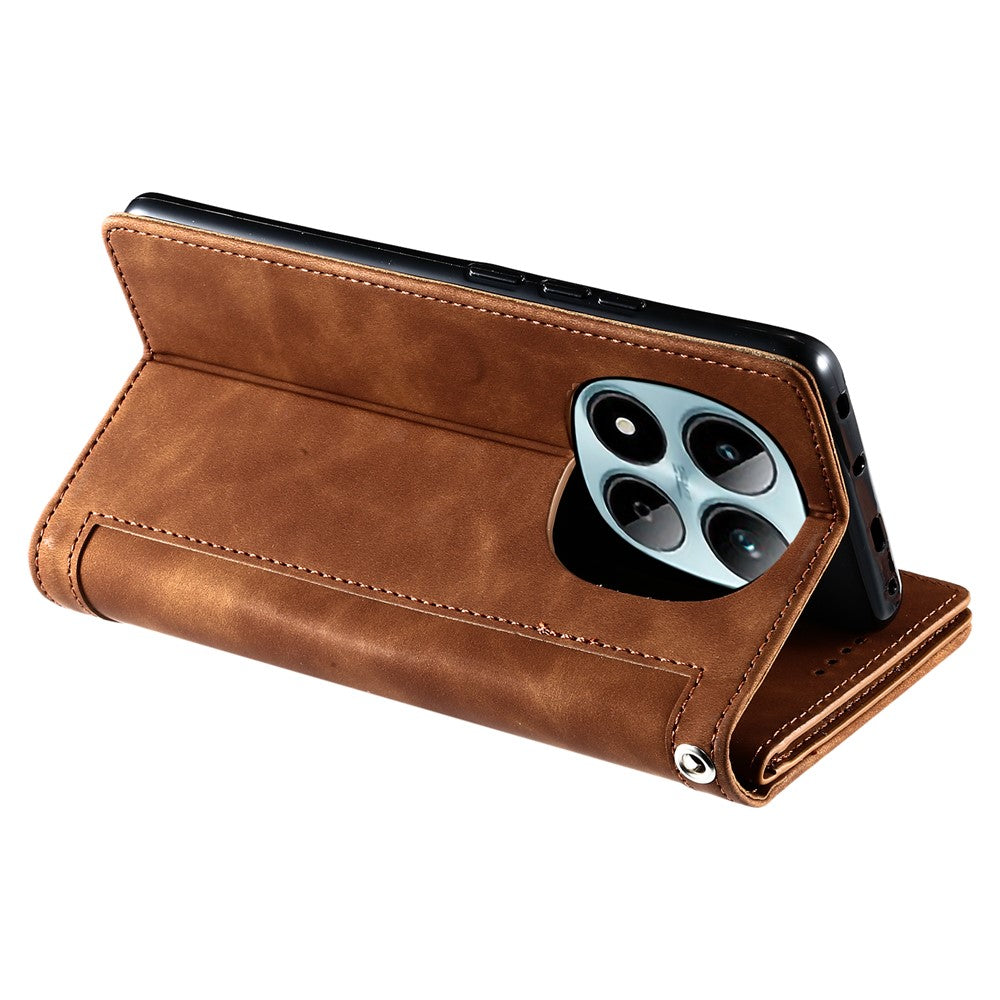 For Xiaomi Redmi Note 15 Pro 4G (Global) Case 9 Card Slots Zipper Wallet PU Leather Phone Cover with Wrist Strap - Brown