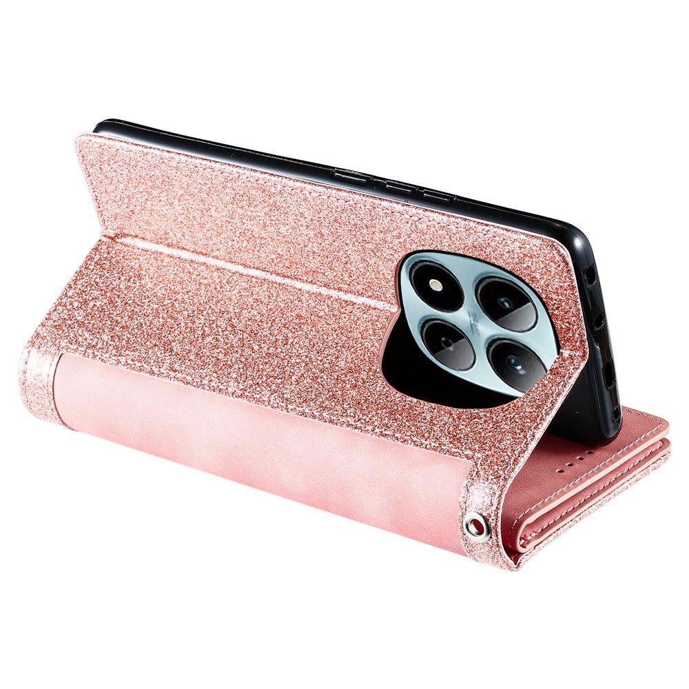 For Xiaomi Redmi Note 15 Pro 4G (Global) Case 9 Card Slots Zipper Wallet PU Leather Phone Cover with Wrist Strap - Rose Gold