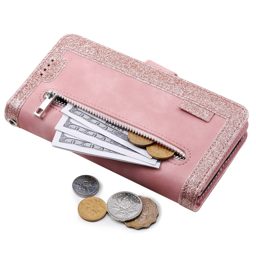 For Xiaomi Redmi Note 15 Pro 4G (Global) Case 9 Card Slots Zipper Wallet PU Leather Phone Cover with Wrist Strap - Rose Gold
