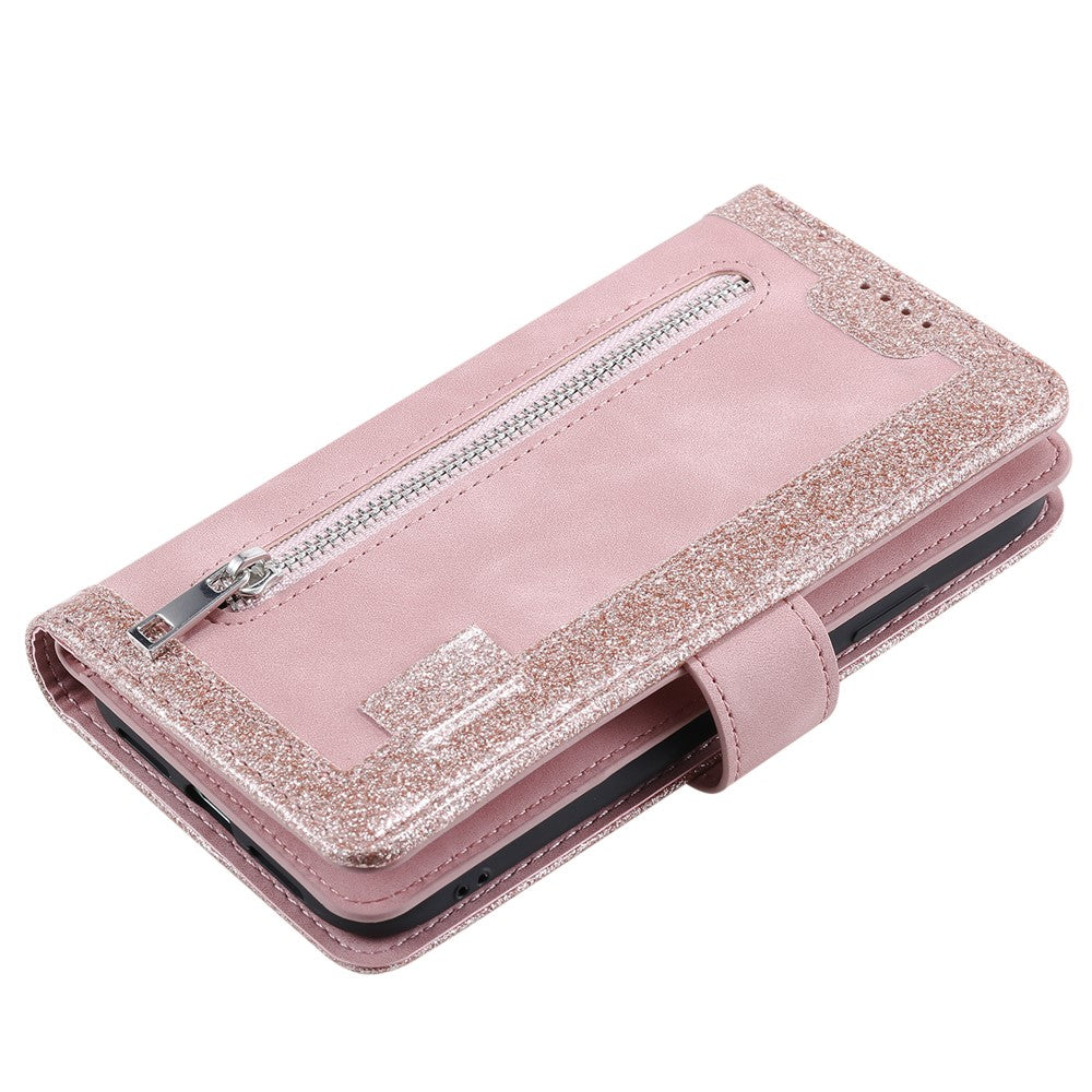For Xiaomi Redmi Note 15 Pro 4G (Global) Case 9 Card Slots Zipper Wallet PU Leather Phone Cover with Wrist Strap - Rose Gold