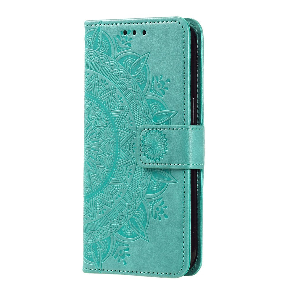 For Xiaomi Redmi Note 15 Pro 4G (Global) Stand Case Imprinted Totem PU Leather Wallet Phone Cover with Wrist Strap - Mint Green