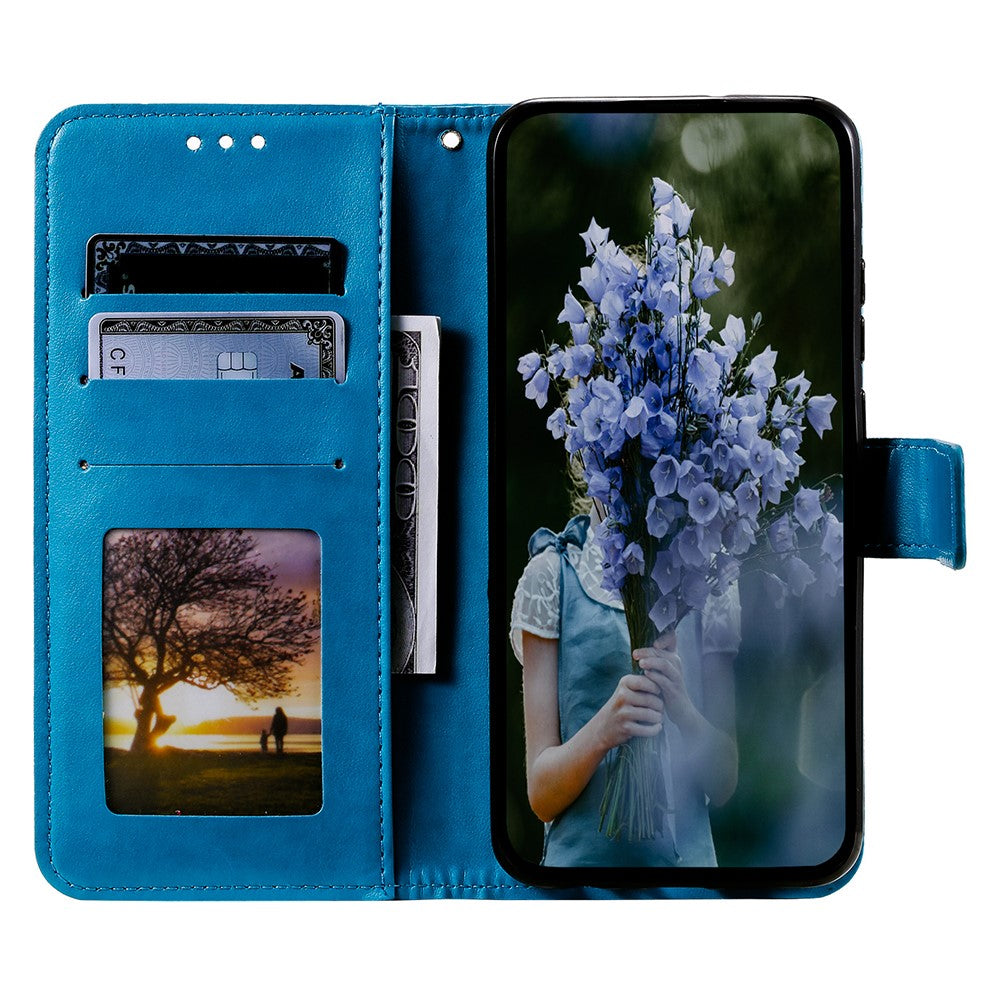 For Xiaomi Redmi Note 15 Pro 4G (Global) Stand Case Imprinted Totem PU Leather Wallet Phone Cover with Wrist Strap - Blue