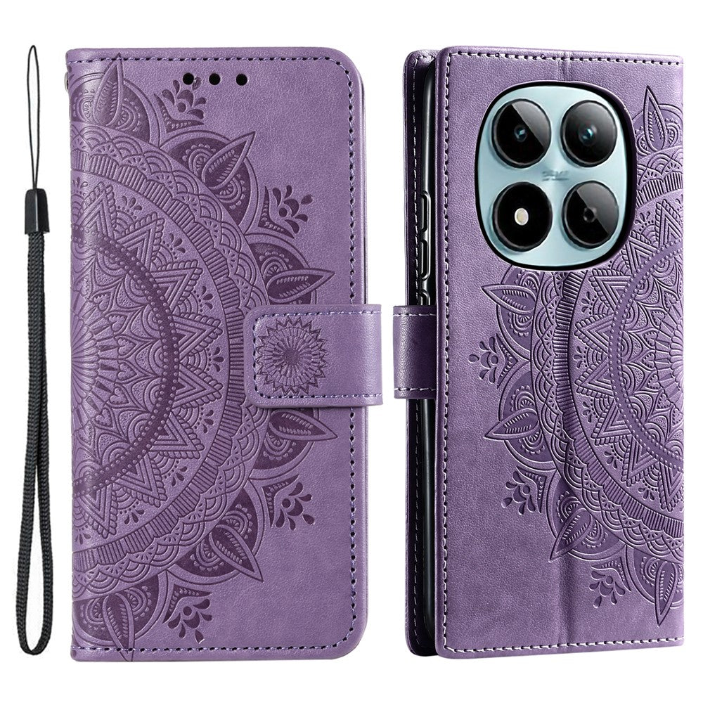 For Xiaomi Redmi Note 15 Pro 4G (Global) Stand Case Imprinted Totem PU Leather Wallet Phone Cover with Wrist Strap - Purple