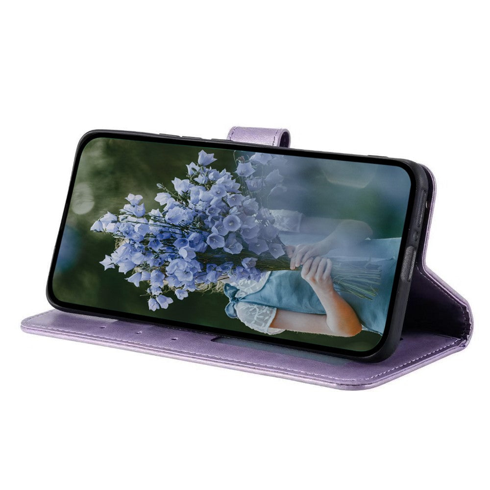 For Xiaomi Redmi Note 15 Pro 4G (Global) Stand Case Imprinted Totem PU Leather Wallet Phone Cover with Wrist Strap - Purple