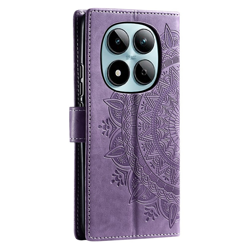 For Xiaomi Redmi Note 15 Pro 4G (Global) Stand Case Imprinted Totem PU Leather Wallet Phone Cover with Wrist Strap - Purple