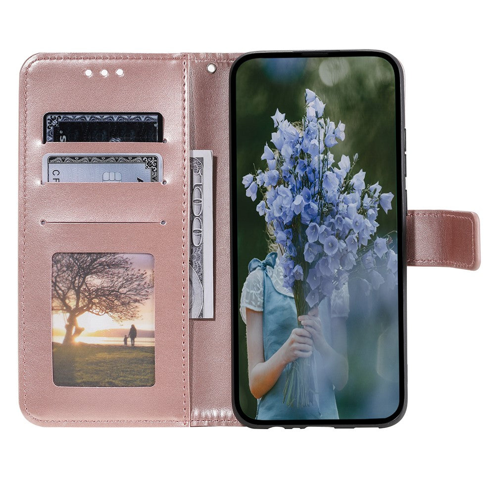For Xiaomi Redmi Note 15 Pro 4G (Global) Stand Case Imprinted Totem PU Leather Wallet Phone Cover with Wrist Strap - Rose Gold
