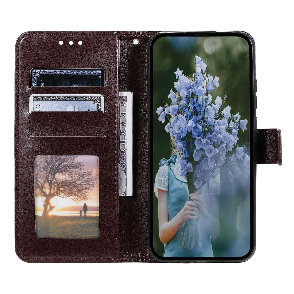 For Xiaomi Redmi Note 15 Pro 4G (Global) Stand Case Imprinted Totem PU Leather Wallet Phone Cover with Wrist Strap - Brown