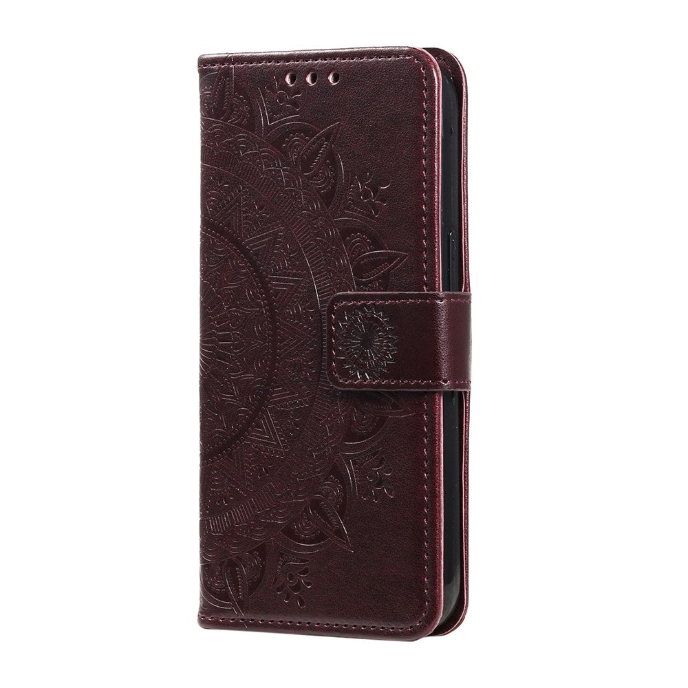 For Xiaomi Redmi Note 15 Pro 4G (Global) Stand Case Imprinted Totem PU Leather Wallet Phone Cover with Wrist Strap - Brown