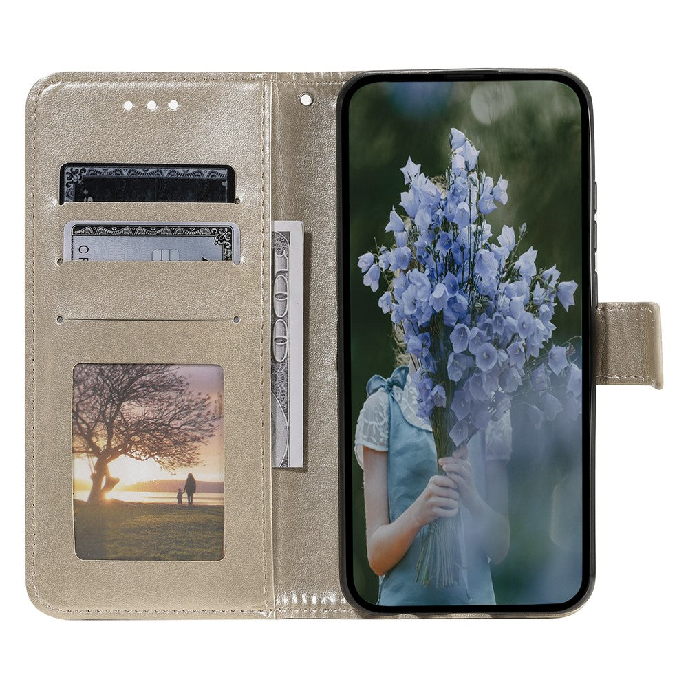 For Xiaomi Redmi Note 15 Pro 4G (Global) Stand Case Imprinted Totem PU Leather Wallet Phone Cover with Wrist Strap - Gold