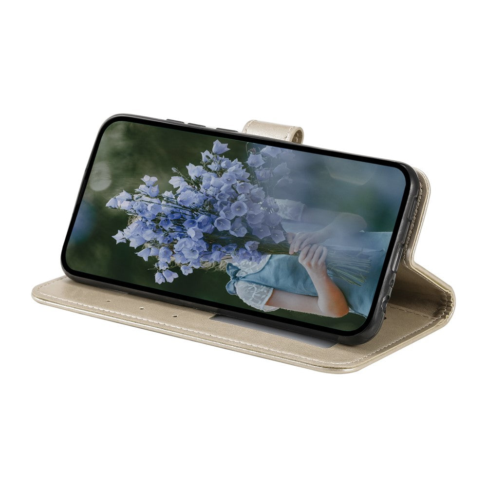 For Xiaomi Redmi Note 15 Pro 4G (Global) Stand Case Imprinted Totem PU Leather Wallet Phone Cover with Wrist Strap - Gold
