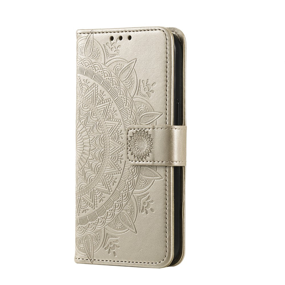 For Xiaomi Redmi Note 15 Pro 4G (Global) Stand Case Imprinted Totem PU Leather Wallet Phone Cover with Wrist Strap - Gold