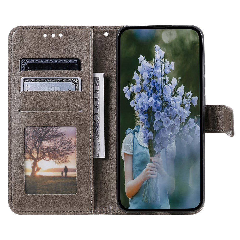 For Xiaomi Redmi Note 15 Pro 4G (Global) Stand Case Imprinted Totem PU Leather Wallet Phone Cover with Wrist Strap - Grey
