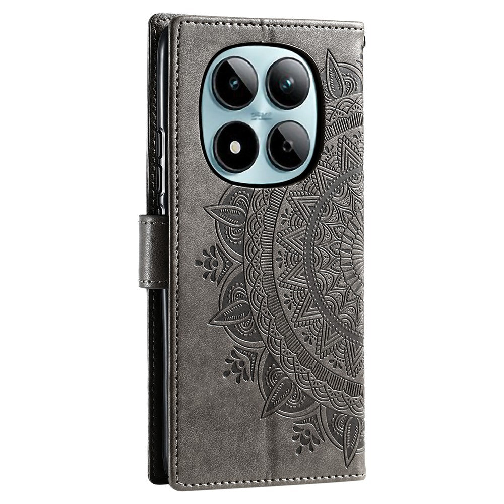 For Xiaomi Redmi Note 15 Pro 4G (Global) Stand Case Imprinted Totem PU Leather Wallet Phone Cover with Wrist Strap - Grey