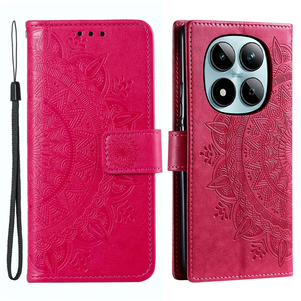 For Xiaomi Redmi Note 15 Pro 4G (Global) Stand Case Imprinted Totem PU Leather Wallet Phone Cover with Wrist Strap - Rose