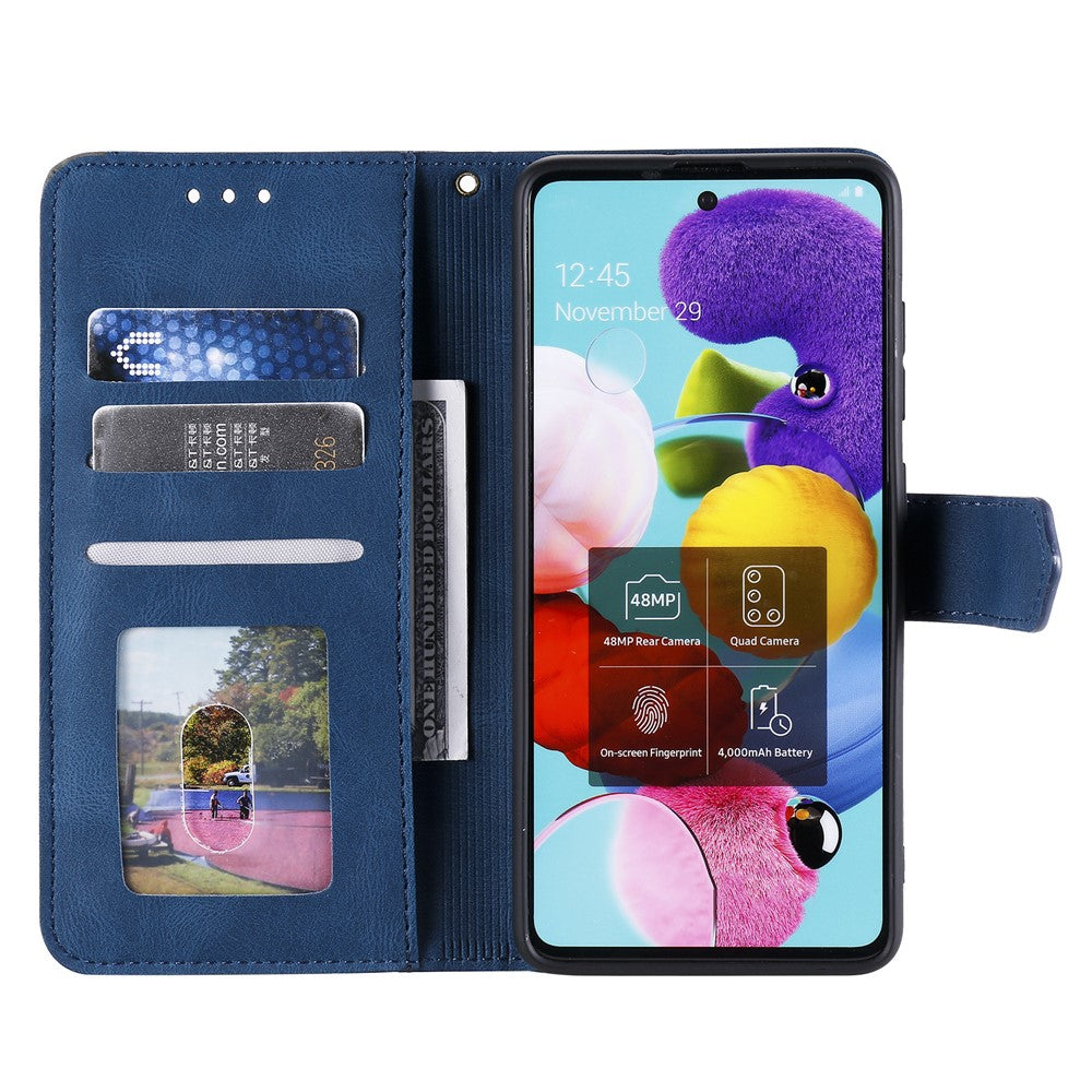 For Xiaomi Redmi Note 15 Pro 4G (Global) Leather Case Splicing Stitching Wallet Phone Cover with Wrist Strap - Blue