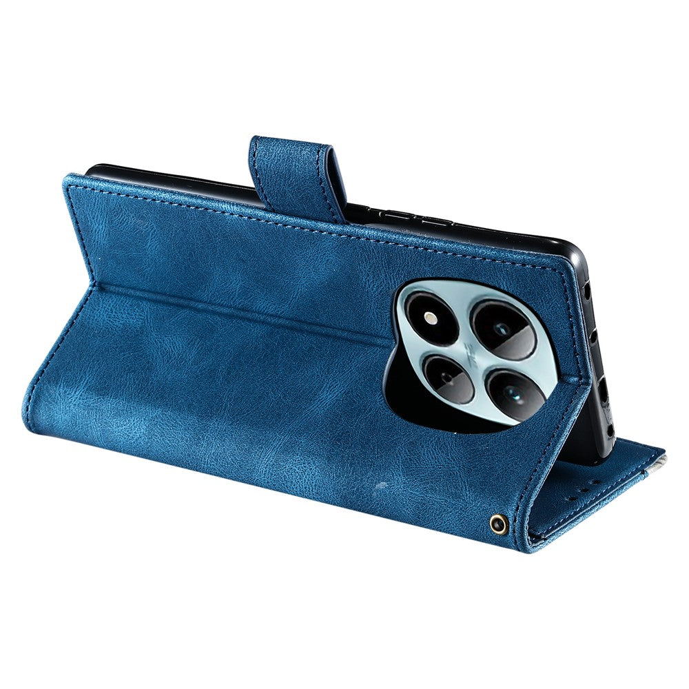 For Xiaomi Redmi Note 15 Pro 4G (Global) Leather Case Splicing Stitching Wallet Phone Cover with Wrist Strap - Blue