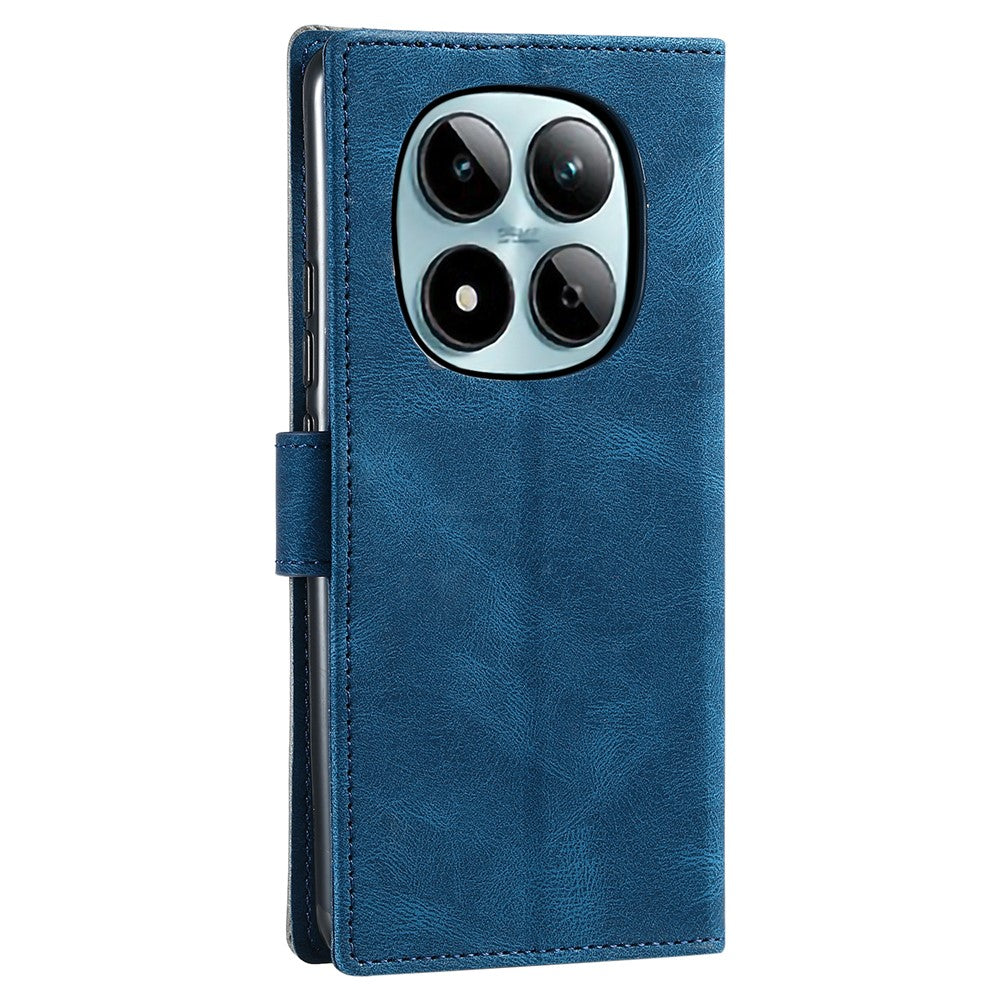 For Xiaomi Redmi Note 15 Pro 4G (Global) Leather Case Splicing Stitching Wallet Phone Cover with Wrist Strap - Blue