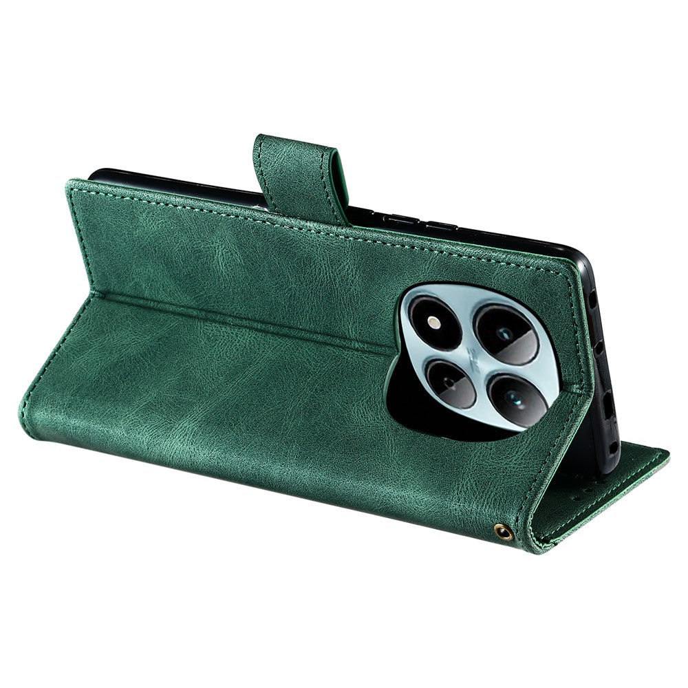 For Xiaomi Redmi Note 15 Pro 4G (Global) Leather Case Splicing Stitching Wallet Phone Cover with Wrist Strap - Green