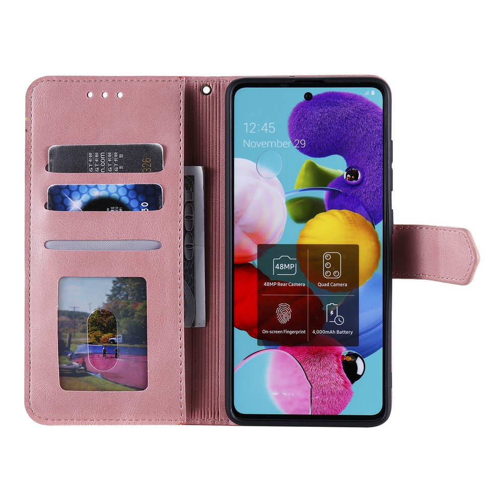 For Xiaomi Redmi Note 15 Pro 4G (Global) Leather Case Splicing Stitching Wallet Phone Cover with Wrist Strap - Rose Gold