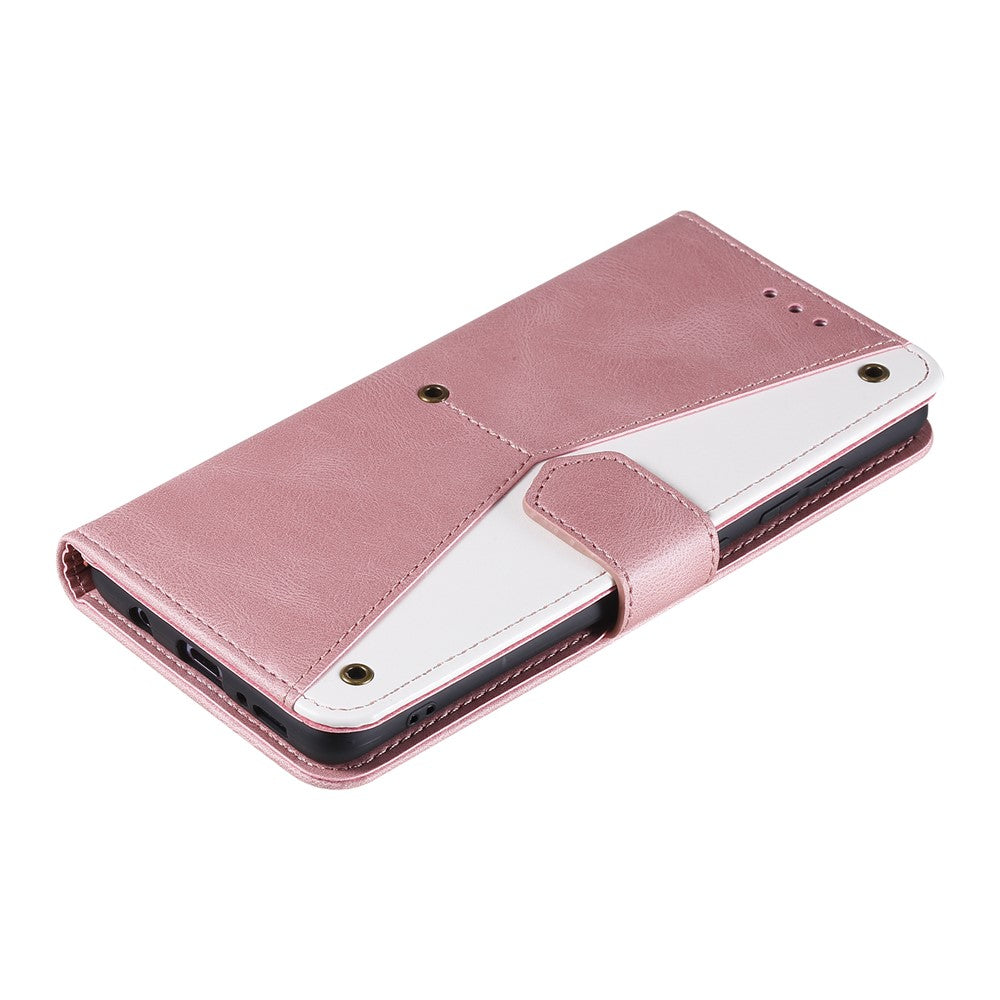 For Xiaomi Redmi Note 15 Pro 4G (Global) Leather Case Splicing Stitching Wallet Phone Cover with Wrist Strap - Rose Gold