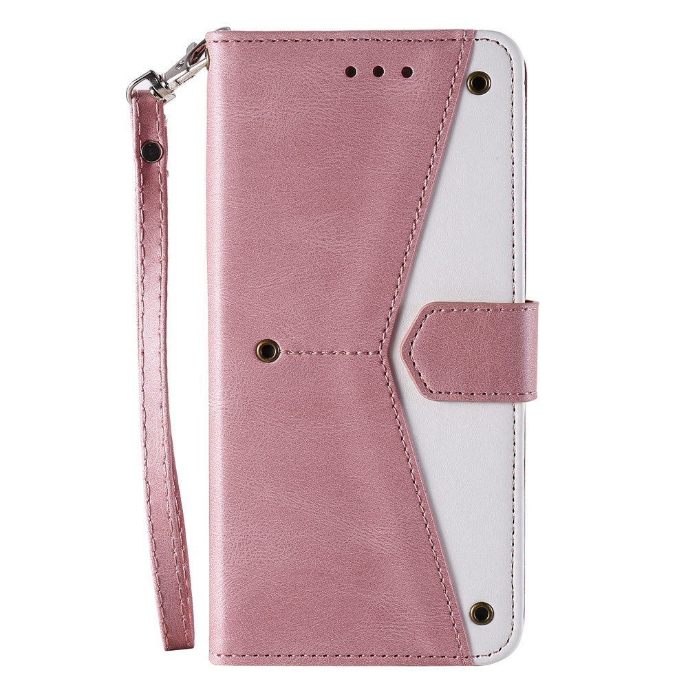 For Xiaomi Redmi Note 15 Pro 4G (Global) Leather Case Splicing Stitching Wallet Phone Cover with Wrist Strap - Rose Gold