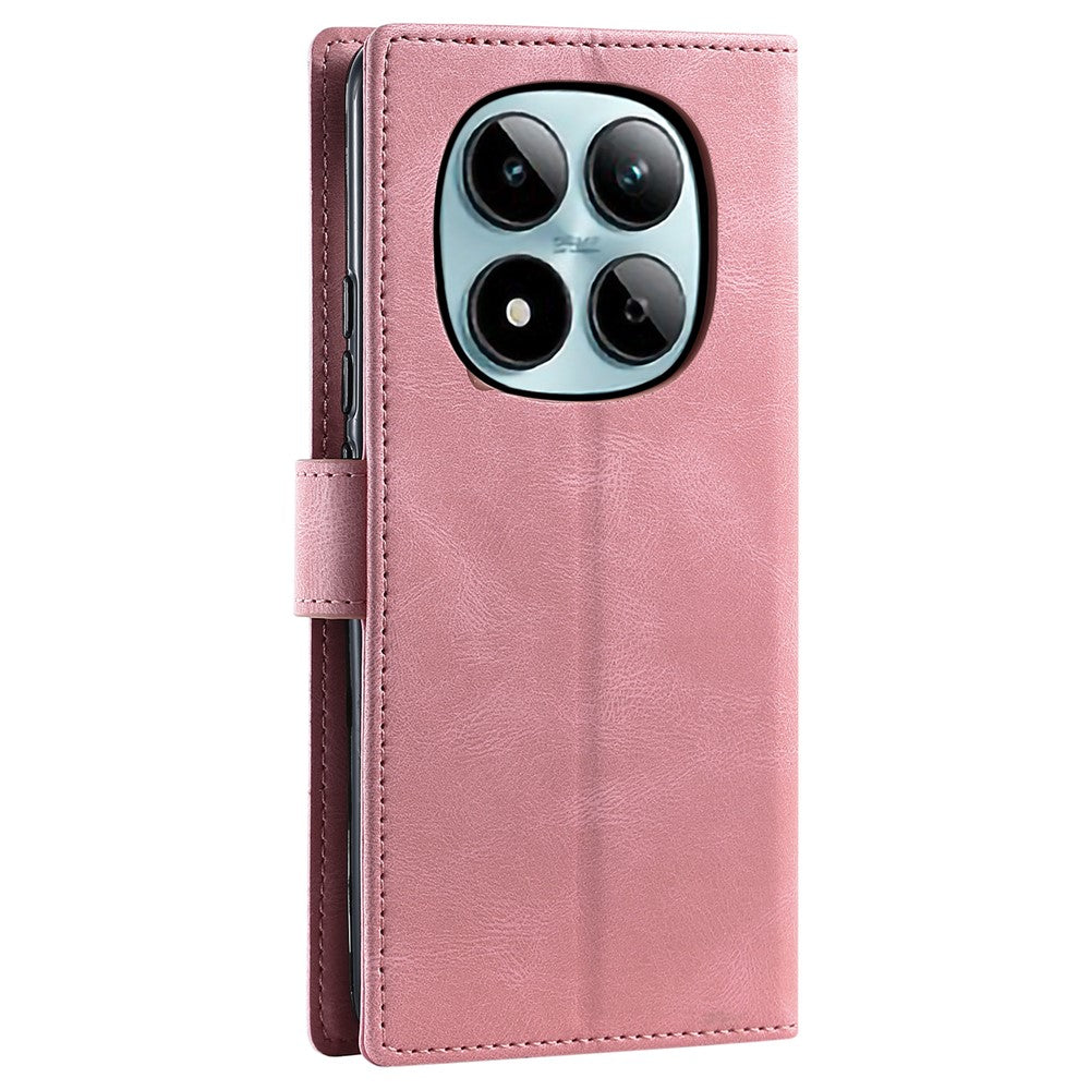For Xiaomi Redmi Note 15 Pro 4G (Global) Leather Case Splicing Stitching Wallet Phone Cover with Wrist Strap - Rose Gold