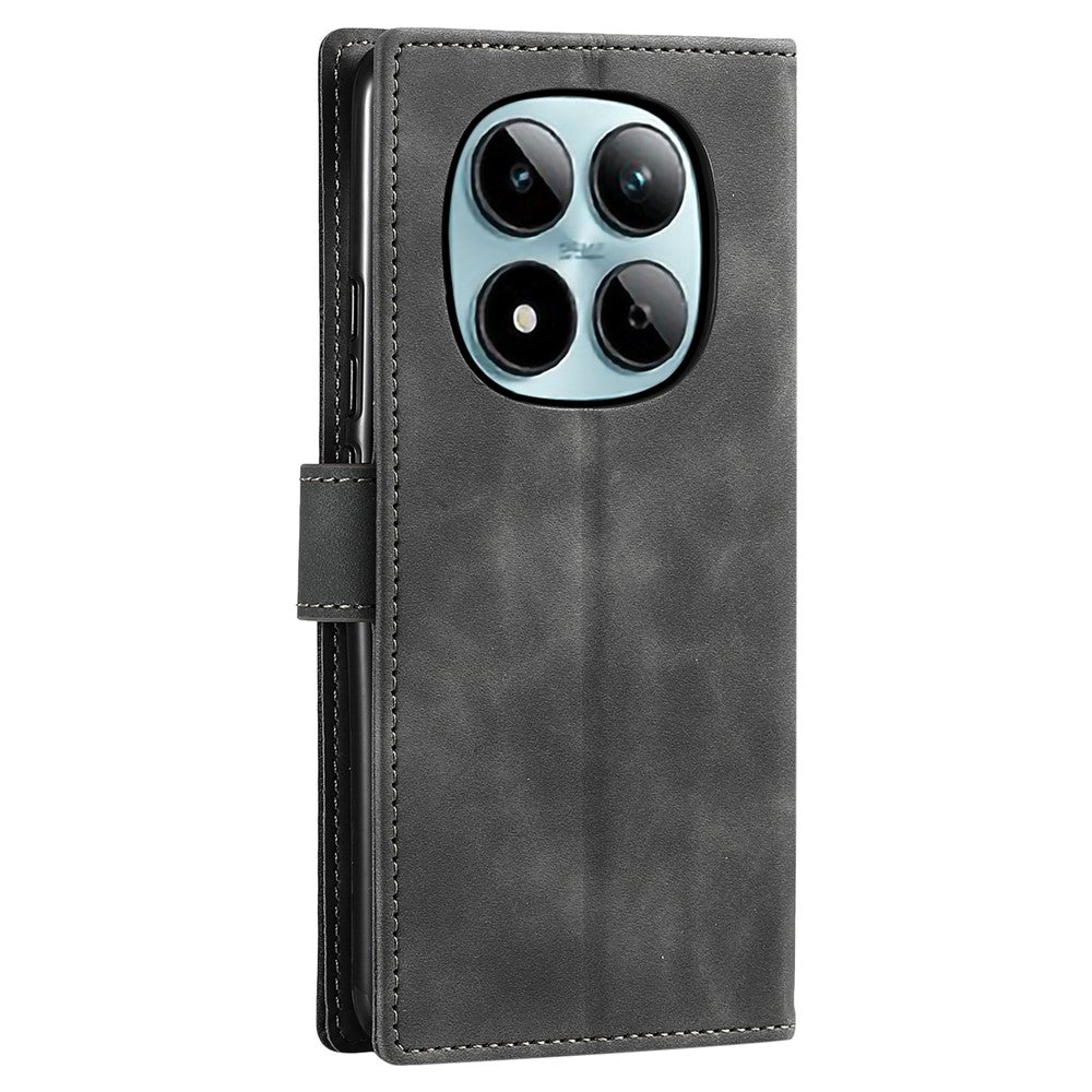 For Xiaomi Redmi Note 15 Pro 4G (Global) Leather Case Splicing Stitching Wallet Phone Cover with Wrist Strap - Grey