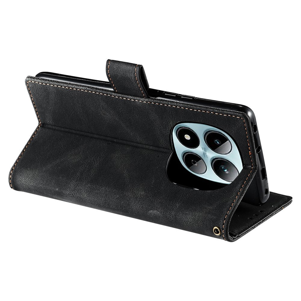 For Xiaomi Redmi Note 15 Pro 4G (Global) Leather Case Splicing Stitching Wallet Phone Cover with Wrist Strap - Black