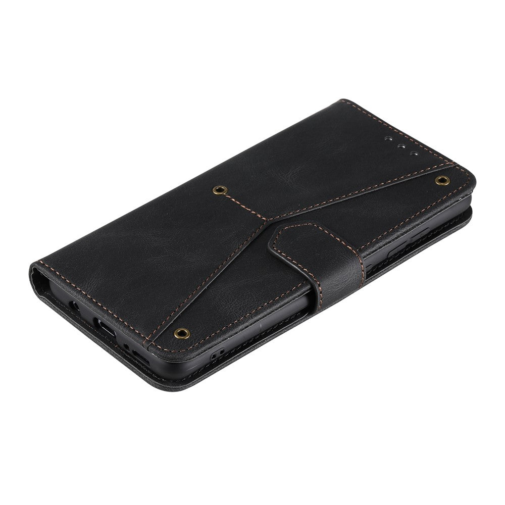 For Xiaomi Redmi Note 15 Pro 4G (Global) Leather Case Splicing Stitching Wallet Phone Cover with Wrist Strap - Black