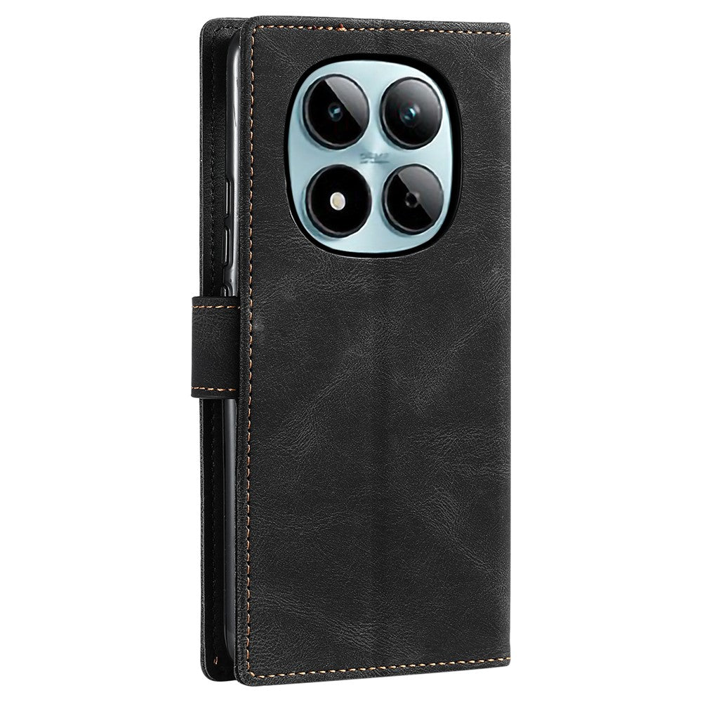 For Xiaomi Redmi Note 15 Pro 4G (Global) Leather Case Splicing Stitching Wallet Phone Cover with Wrist Strap - Black