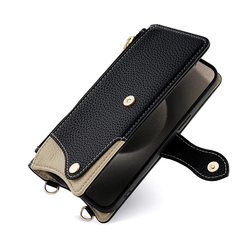 For Motorola Edge 70 5G Leather Case Wallet Stand Cover Irregular Tail Style with Chain Strap - Black
