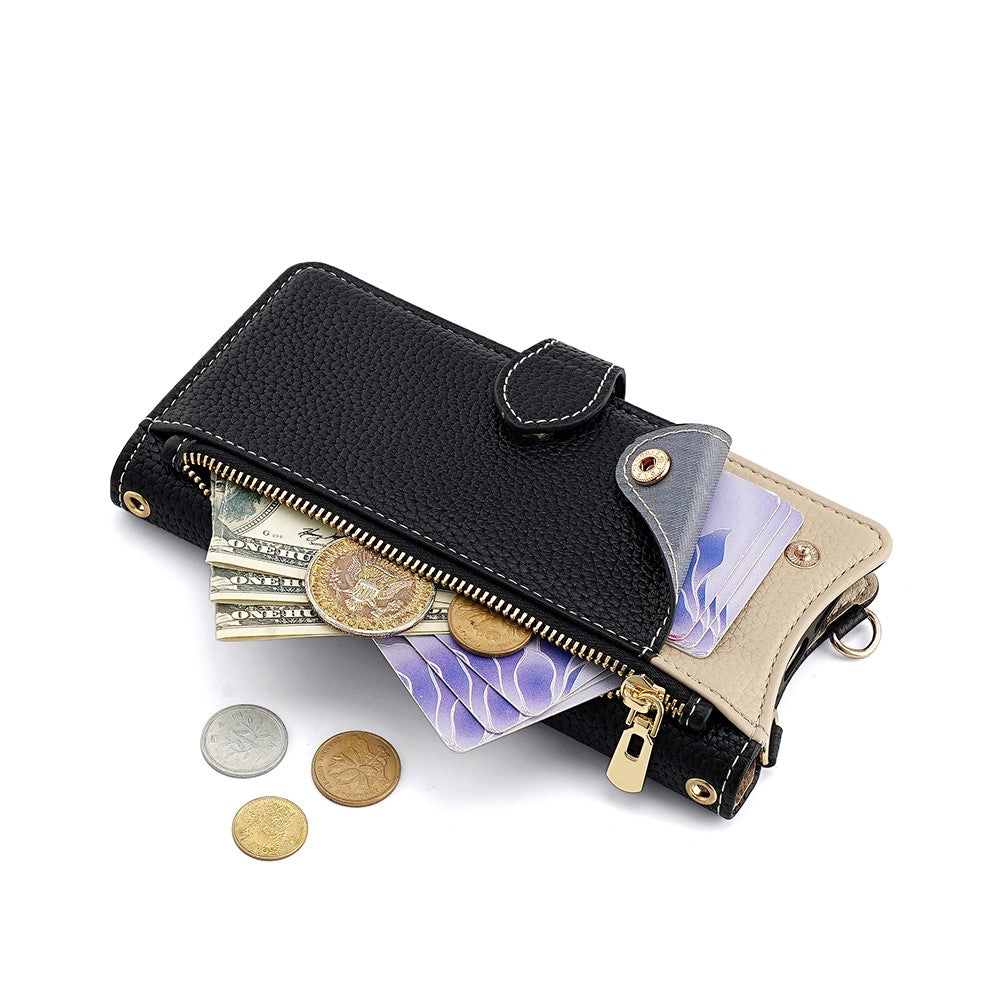 For Motorola Edge 70 5G Leather Case Wallet Stand Cover Irregular Tail Style with Chain Strap - Black