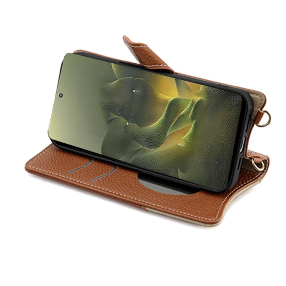 For Motorola Edge 70 5G Leather Case Wallet Stand Cover Irregular Tail Style with Chain Strap - Brown