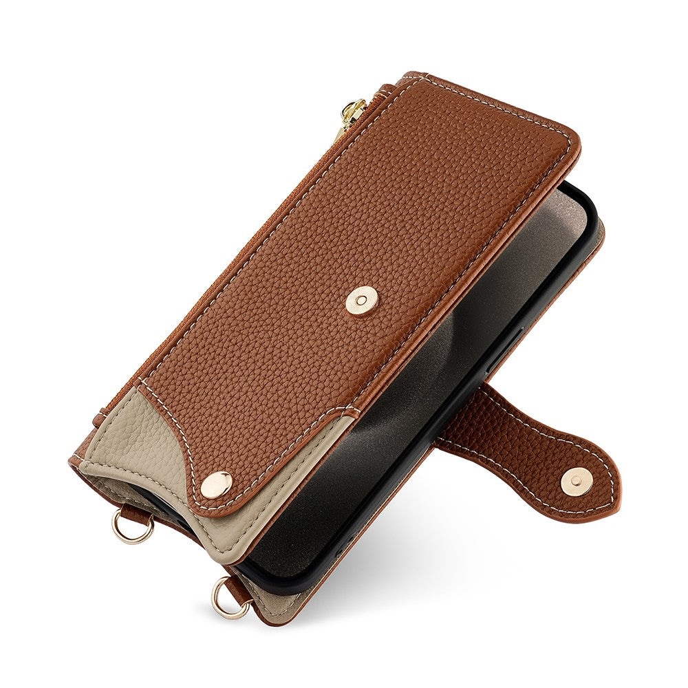 For Motorola Edge 70 5G Leather Case Wallet Stand Cover Irregular Tail Style with Chain Strap - Brown