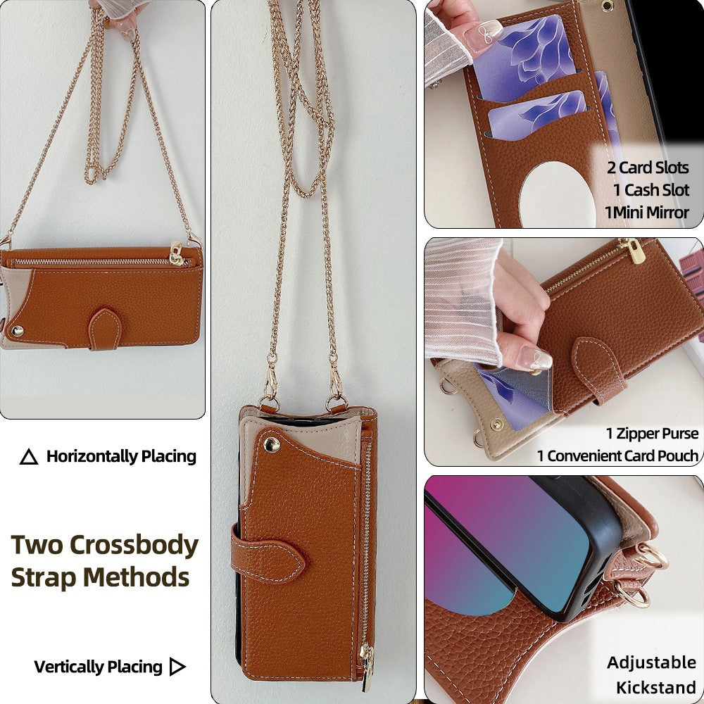 For Motorola Edge 70 5G Leather Case Wallet Stand Cover Irregular Tail Style with Chain Strap - Brown