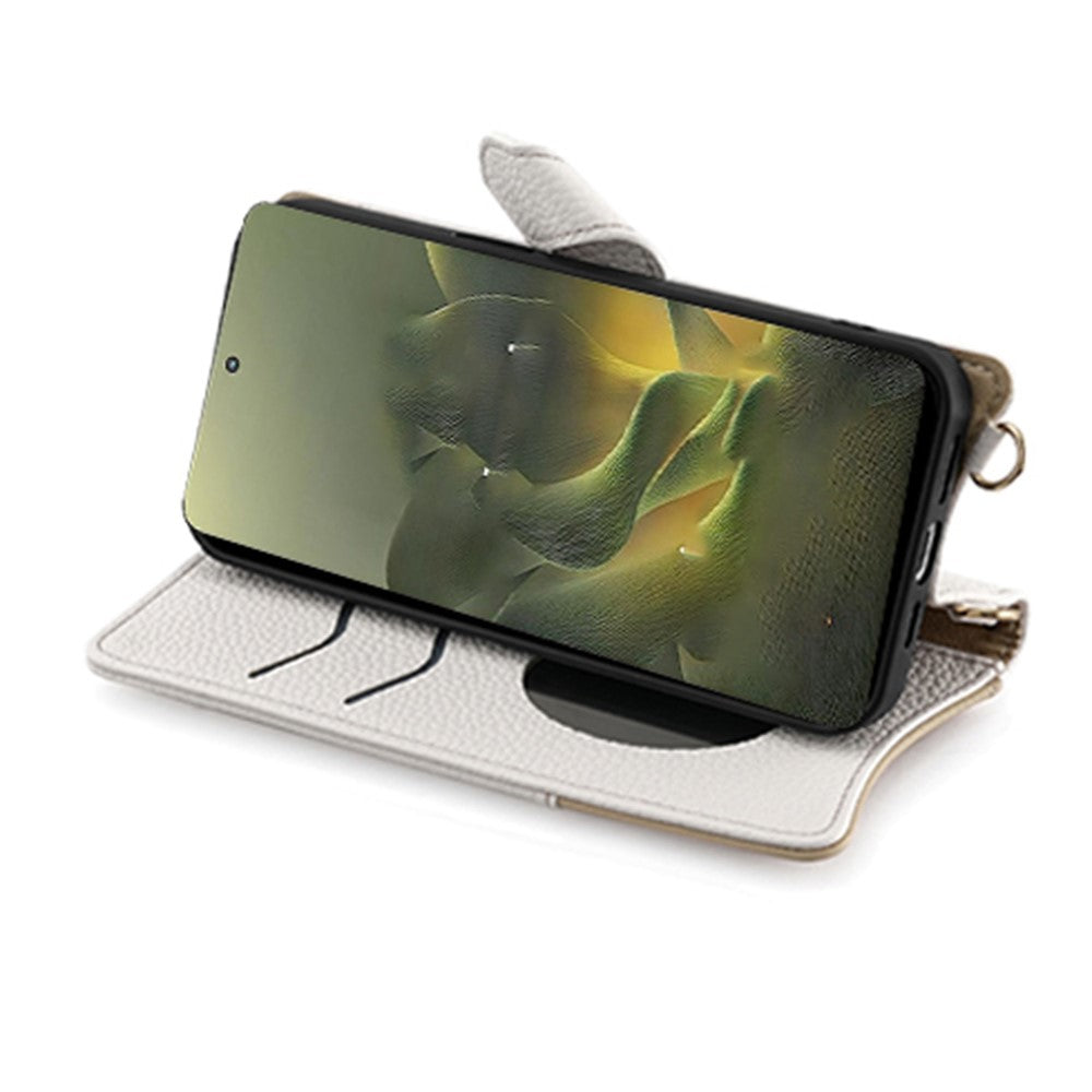 For Motorola Edge 70 5G Leather Case Wallet Stand Cover Irregular Tail Style with Chain Strap - White