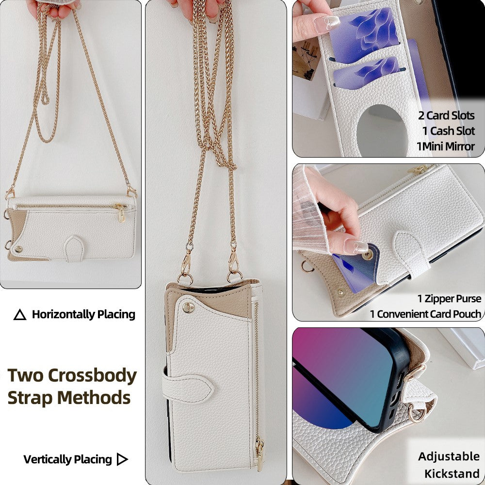 For Motorola Edge 70 5G Leather Case Wallet Stand Cover Irregular Tail Style with Chain Strap - White