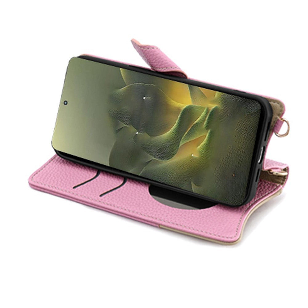 For Motorola Edge 70 5G Leather Case Wallet Stand Cover Irregular Tail Style with Chain Strap - Pink