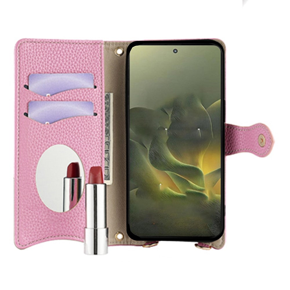 For Motorola Edge 70 5G Leather Case Wallet Stand Cover Irregular Tail Style with Chain Strap - Pink