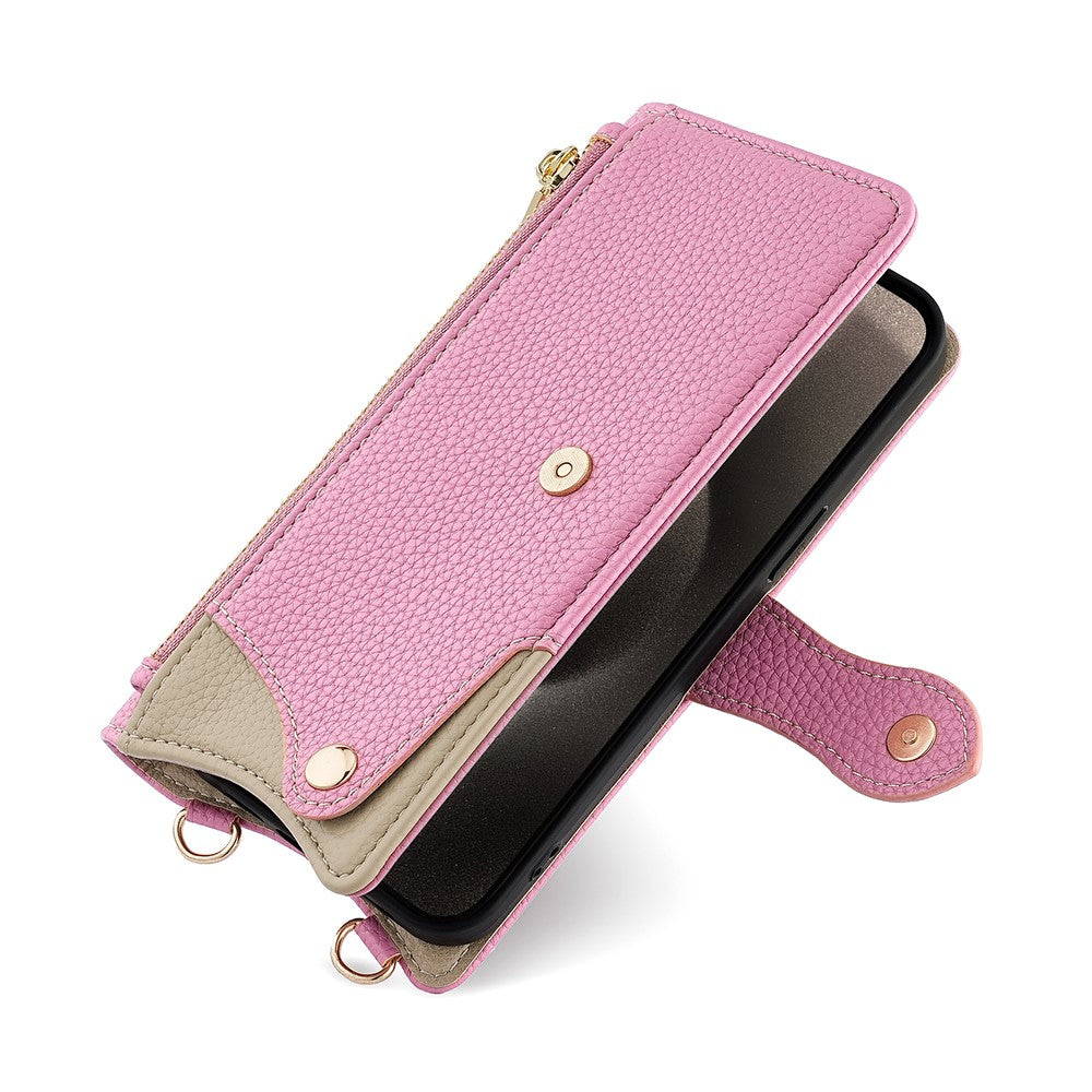 For Motorola Edge 70 5G Leather Case Wallet Stand Cover Irregular Tail Style with Chain Strap - Pink