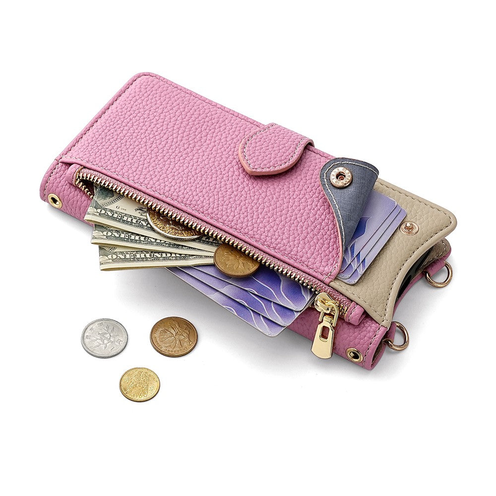 For Motorola Edge 70 5G Leather Case Wallet Stand Cover Irregular Tail Style with Chain Strap - Pink