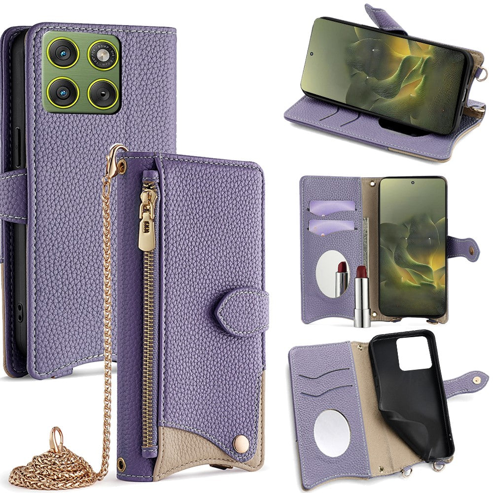 For Motorola Edge 70 5G Leather Case Wallet Stand Cover Irregular Tail Style with Chain Strap - Purple