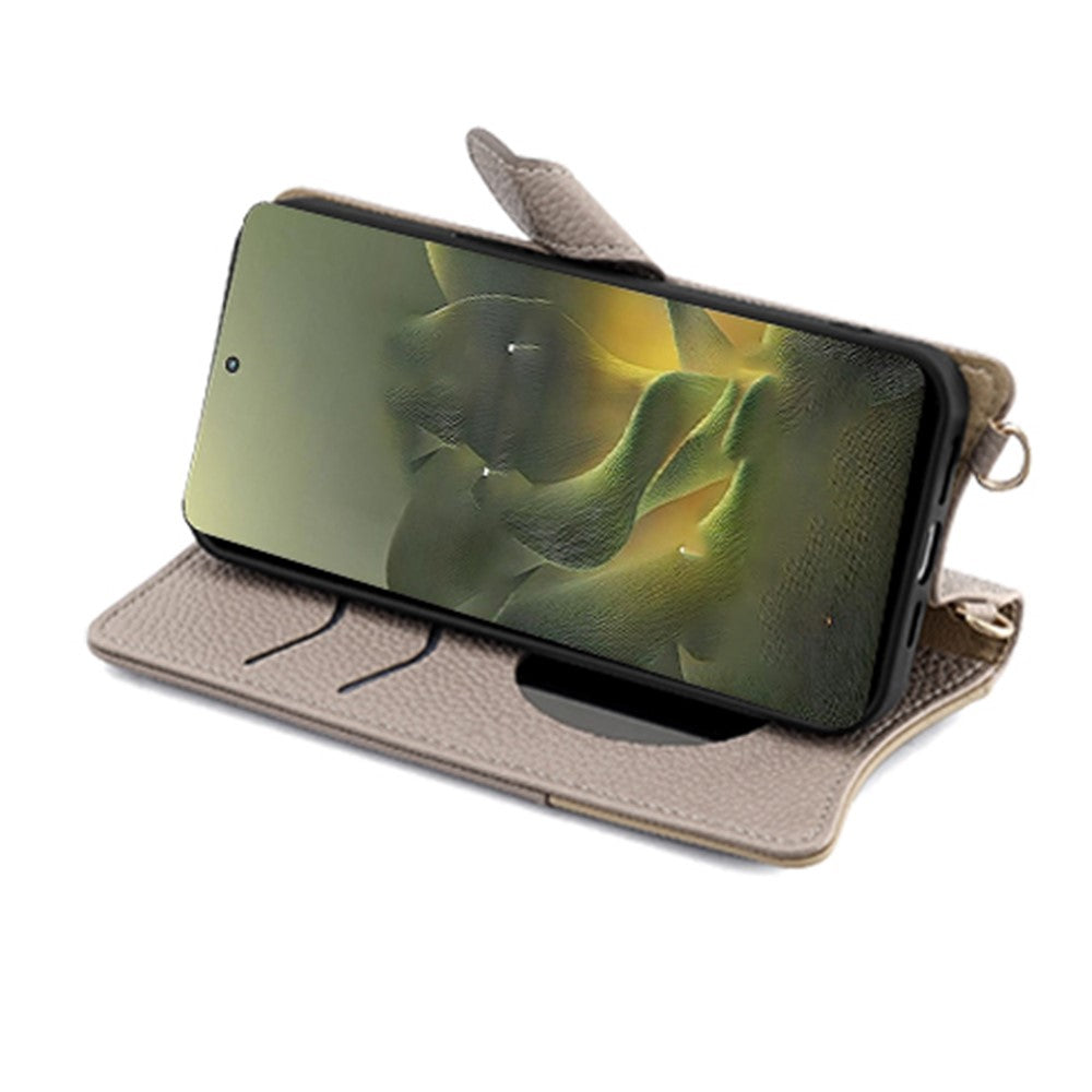 For Motorola Edge 70 5G Leather Case Wallet Stand Cover Irregular Tail Style with Chain Strap - Grey