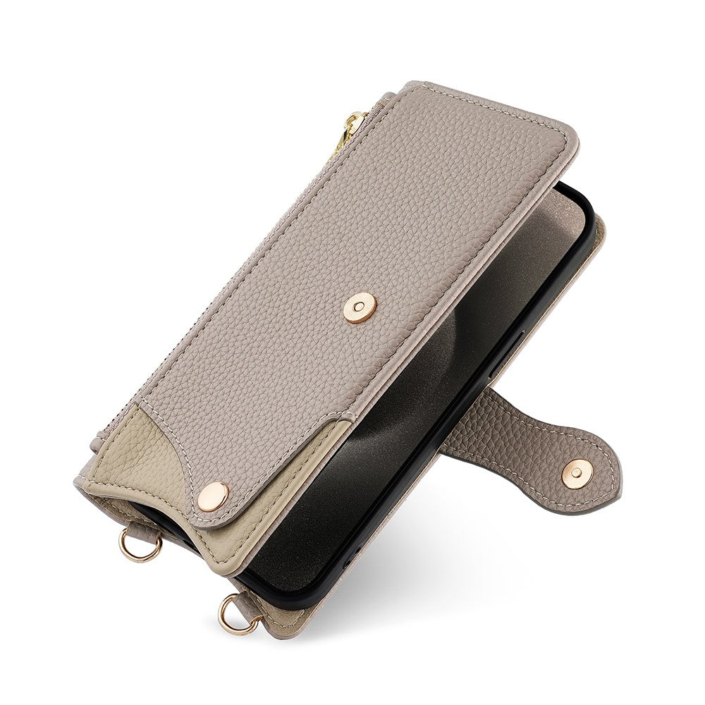 For Motorola Edge 70 5G Leather Case Wallet Stand Cover Irregular Tail Style with Chain Strap - Grey