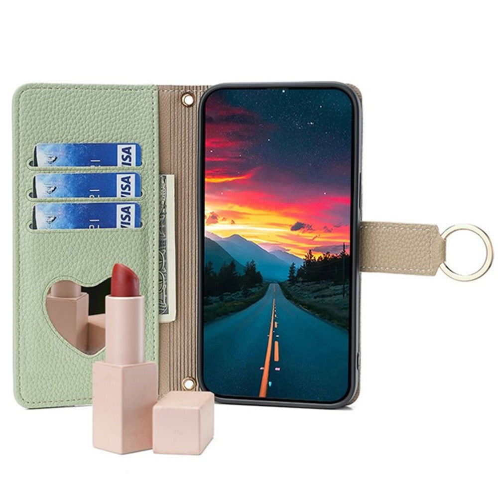 For Motorola Edge 70 5G Case Mirror Wallet Leather Phone Cover with Chain Shoulder Strap - Green
