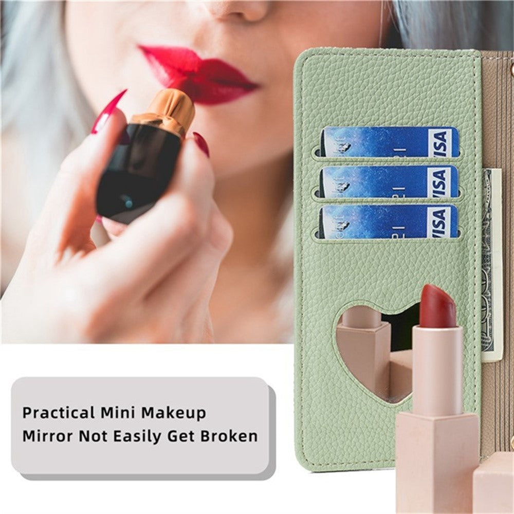 For Motorola Edge 70 5G Case Mirror Wallet Leather Phone Cover with Chain Shoulder Strap - Green