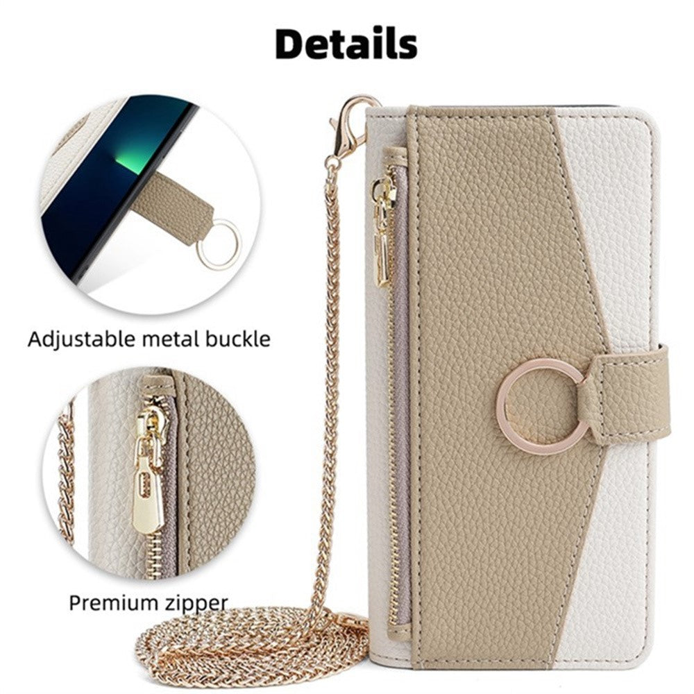 For Motorola Edge 70 5G Case Mirror Wallet Leather Phone Cover with Chain Shoulder Strap - White