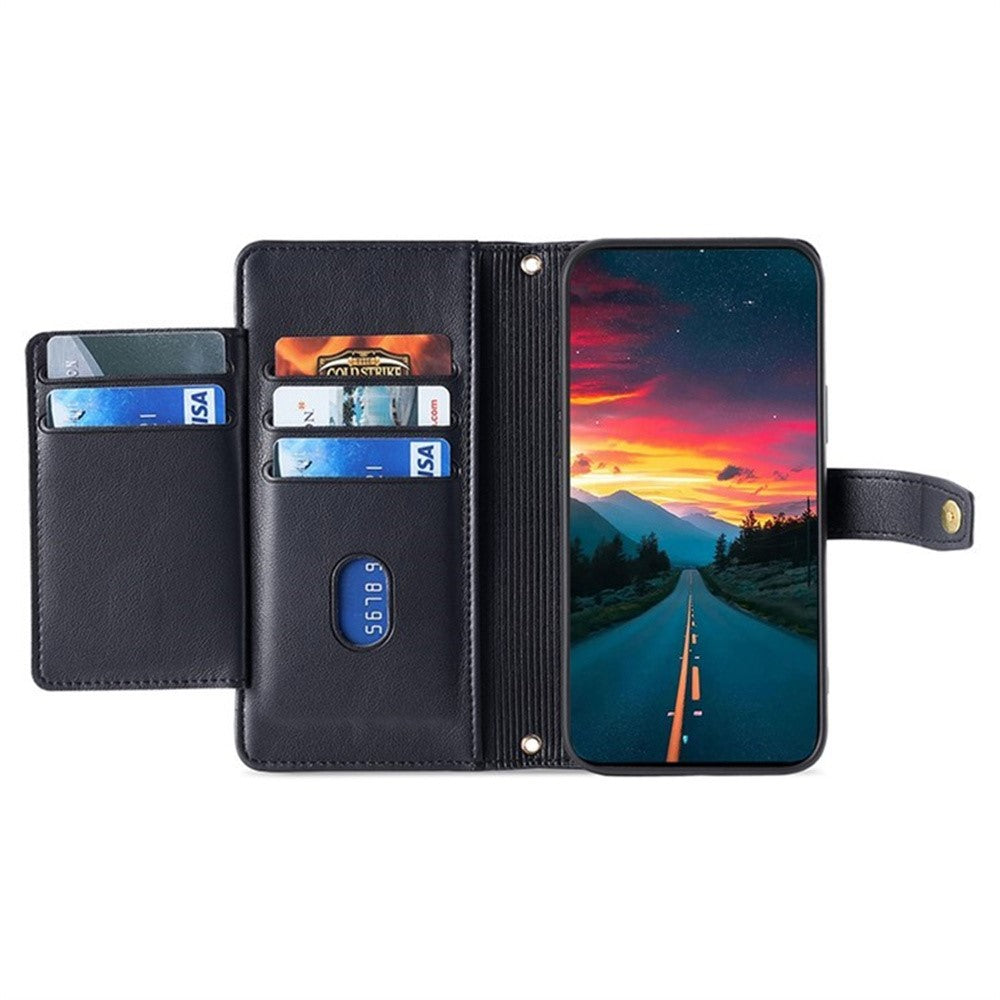 For Motorola Edge 70 5G Leather Case Zipper Pocket Wallet Phone Cover with 2 Straps - Black