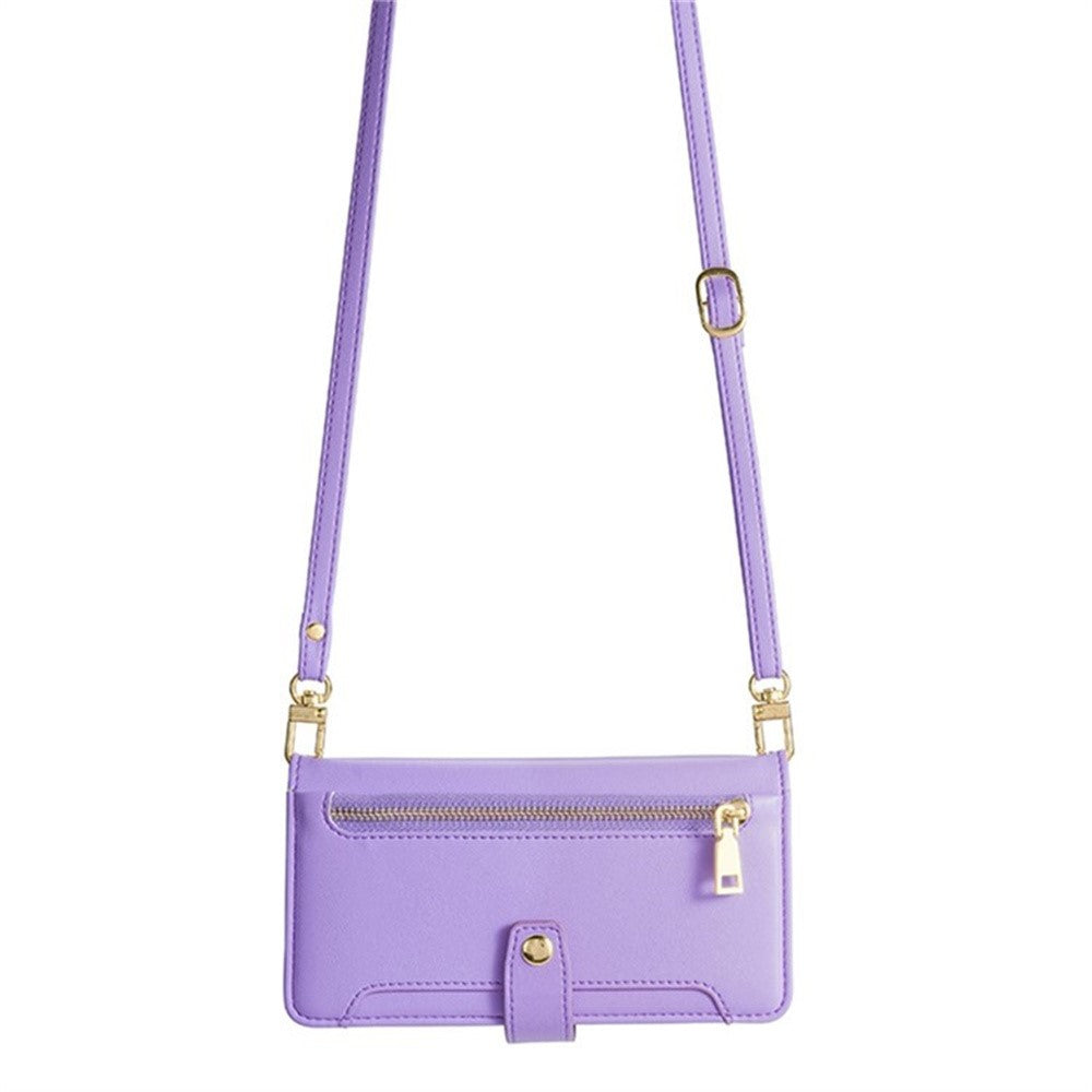 For Motorola Edge 70 5G Leather Case Zipper Pocket Wallet Phone Cover with 2 Straps - Purple