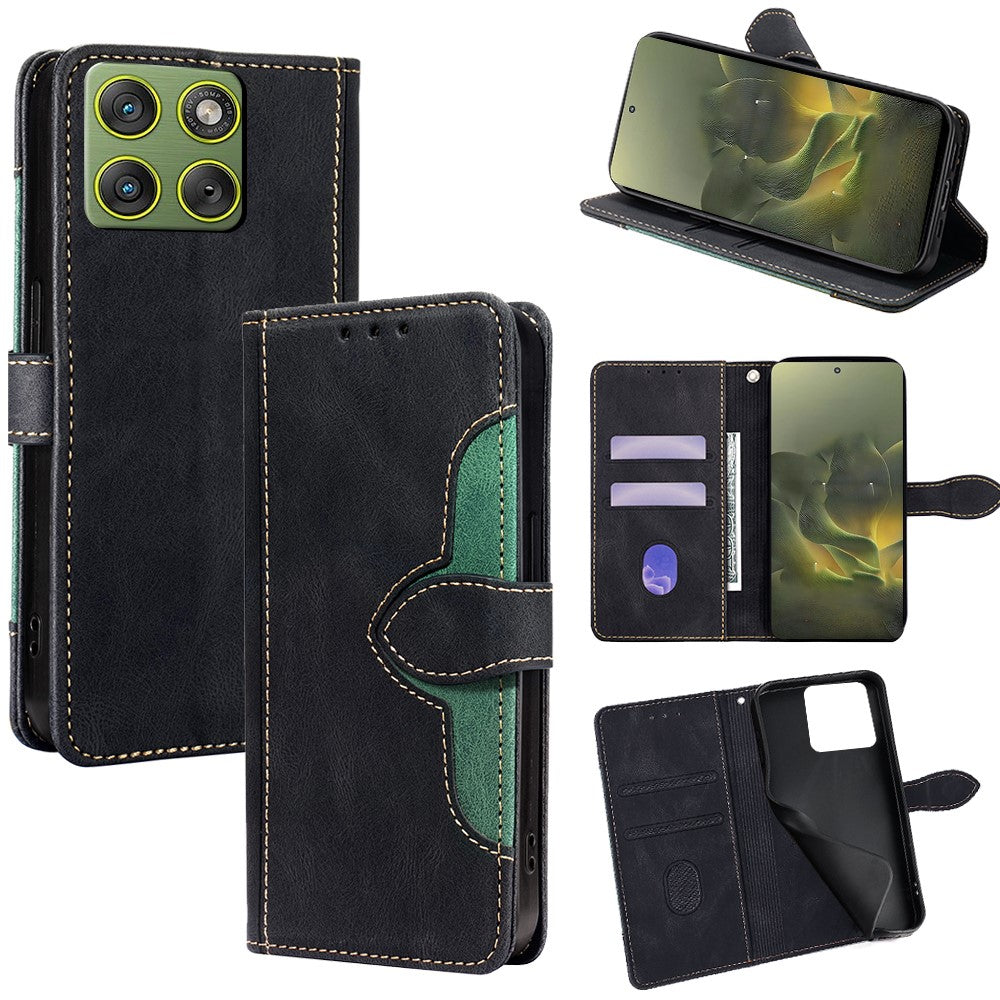 For Motorola Edge 70 5G Case Leather Wallet Phone Cover with Straw Hat Magnetic Clasp - Black